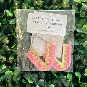 Love triangle fringe pink statement earrings
